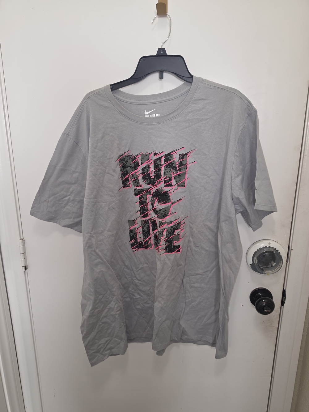 Nike Short-Sleeve Gray Tee with Pink and Black Graphic